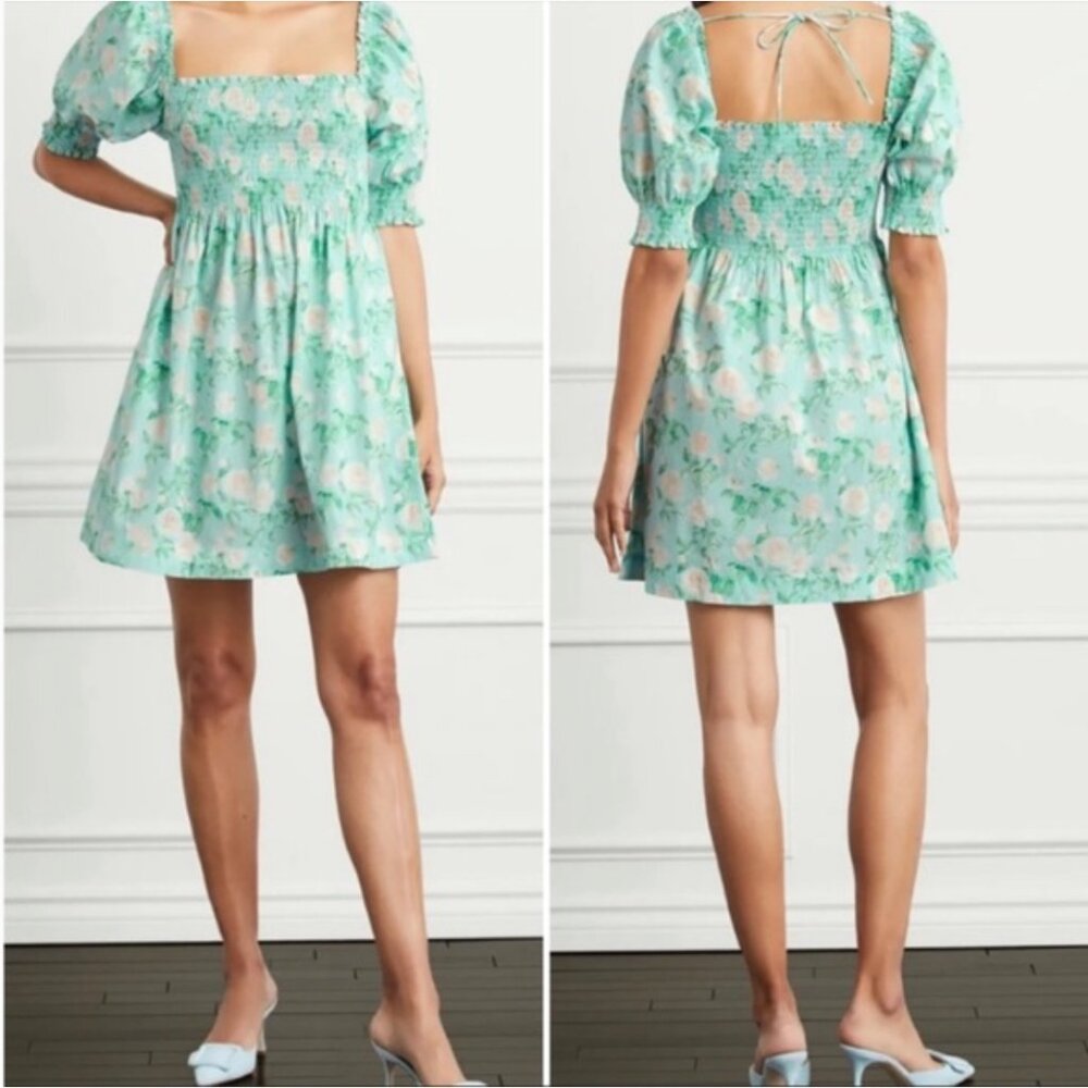 Hill House Athena Nap Dress Blue Roses Poplin SZ Medium